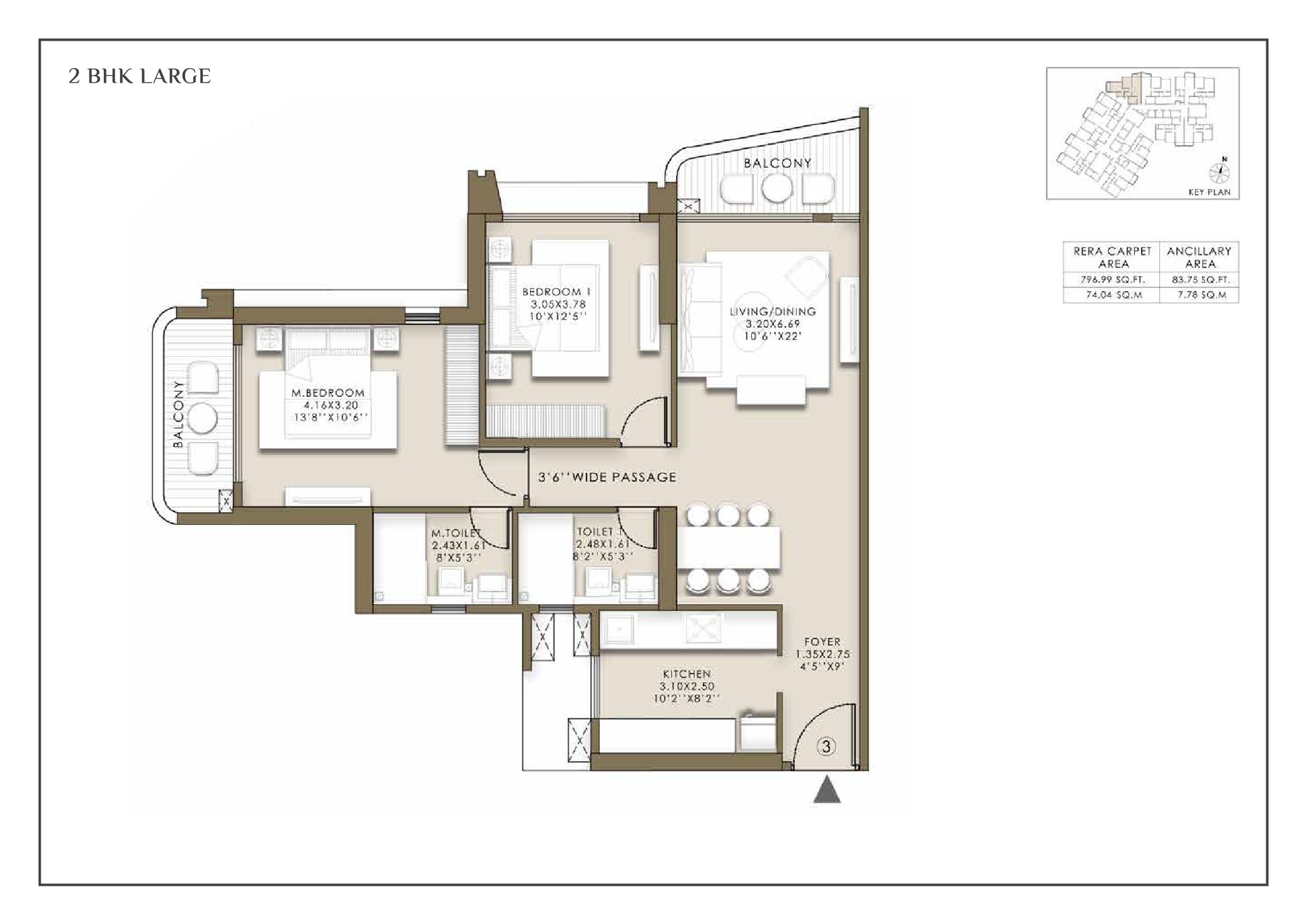 2+2 BHK Floor Plan